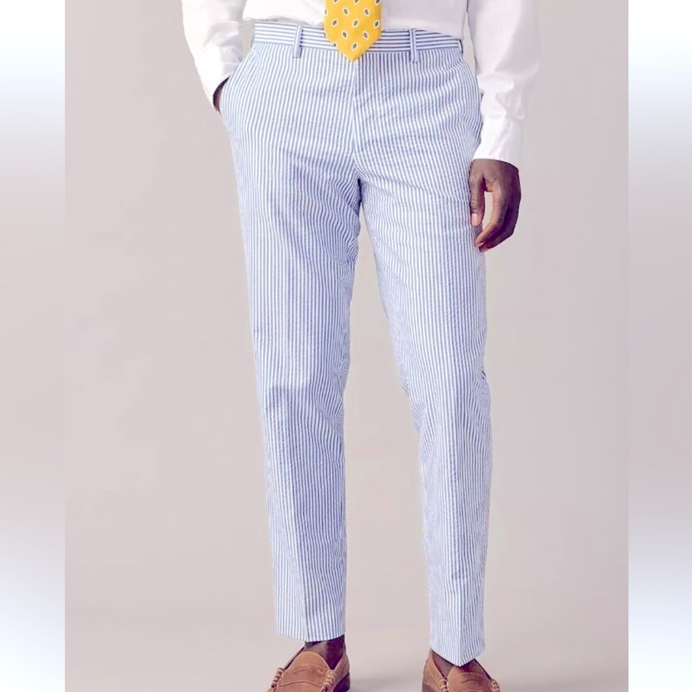 J.Crew Men's Seersucker Blue Striped Ludlow Suit Pants - 32/32